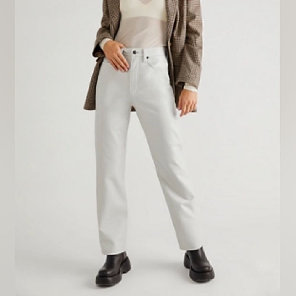 Agolde Lyle Low Rise Recycled Leather Pants In Wisp (Light Gray) Size 26 NWT